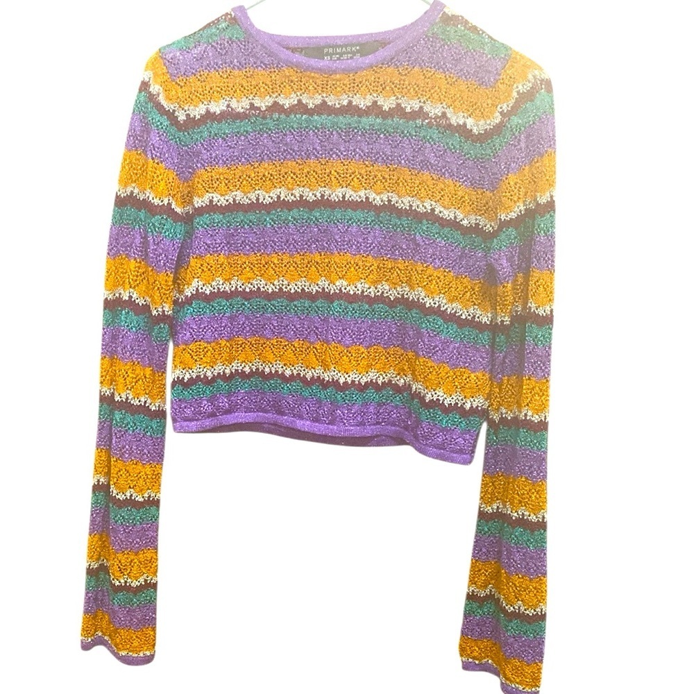 Primark Long Sleeves Crop Blouse In Purple And Yellow